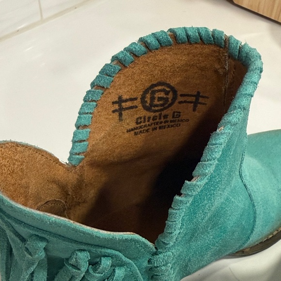 Circle G Turquoise Fringe Ankle Boots - Picture 2 of 7
